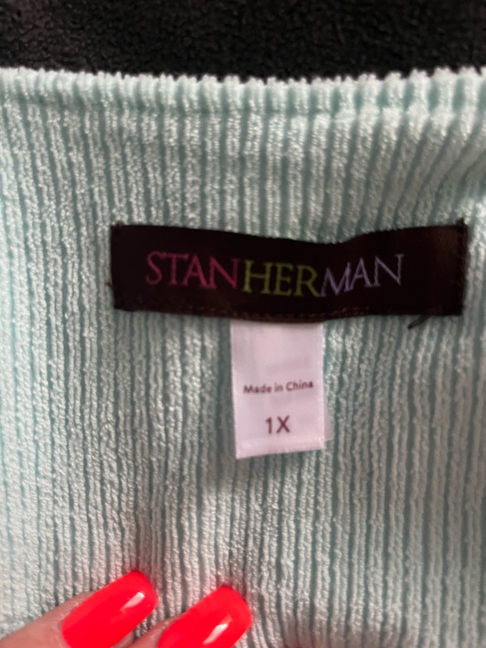 Stan Herman Light Blue Color Block Zip-Front House Dress with Yellow Stripe - Picture 7 of 11